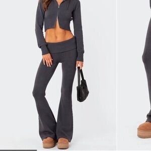 Women's Gray Knit Foldover Pants